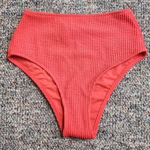 Aerie Watermelon Red Crinkle High Waisted Cheeky Bikini Bottom XXS